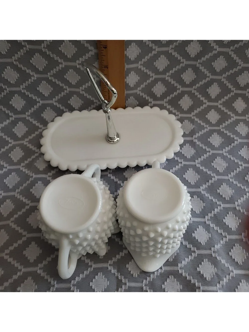 Vtg Fenton Hobnail Milkglass Creamer/Sugar With Tray